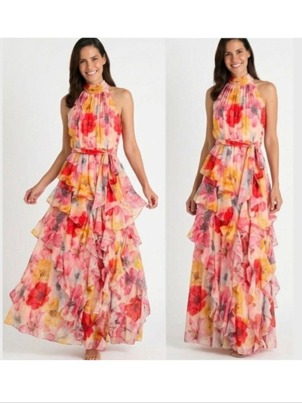 Alex Marie Nina DRESS Size 12 Floral Halter A-Line Sleeveless Maxi Tiered NEW